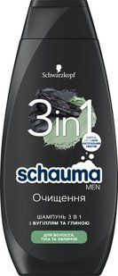 Шампунь для чоловіків Schauma Men 3 в 1 Очищення з вугіллям та глиною для волосся, тіла та обличчя 400 мл 041018 фото