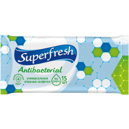 Superfresh вологі серветки 15 шт Антибактеріальні 014943    фото