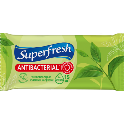 Superfresh вологі серветки 15 шт Антибактеріальні 014943    фото