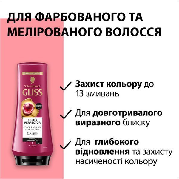 Бальзам для фарбованого, мелірованого волосся GLISS Color Perfector 200 мл  047635 фото
