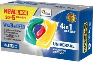 Капсули для прання Wash&Free Universal 30+5 шт. 053452    фото