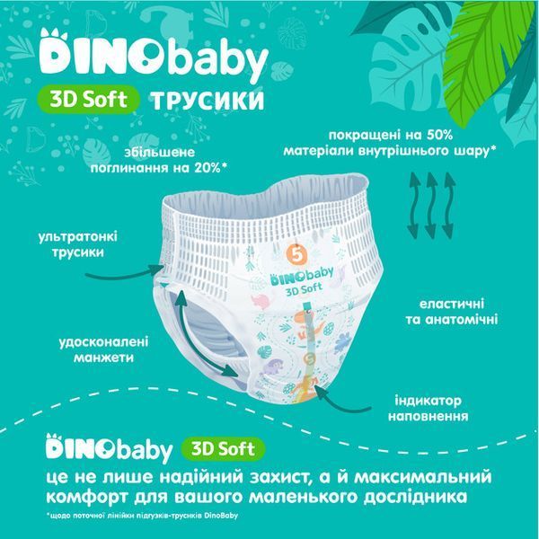 Підгузники-трусики Dino Baby 3D Soft 5 розмір (12-17 кг) 30 шт 053330    фото