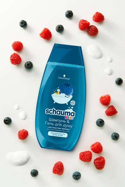 Шампунь-гель для душу для дітей Schauma Kids для тіла і волосся з екстрактом чорниці 250 мл  052086 фото