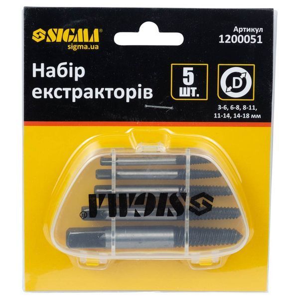 Набір екстракторів 5шт. &Oslash;3.0-18.0мм SIGMA (1200051) 052848    фото