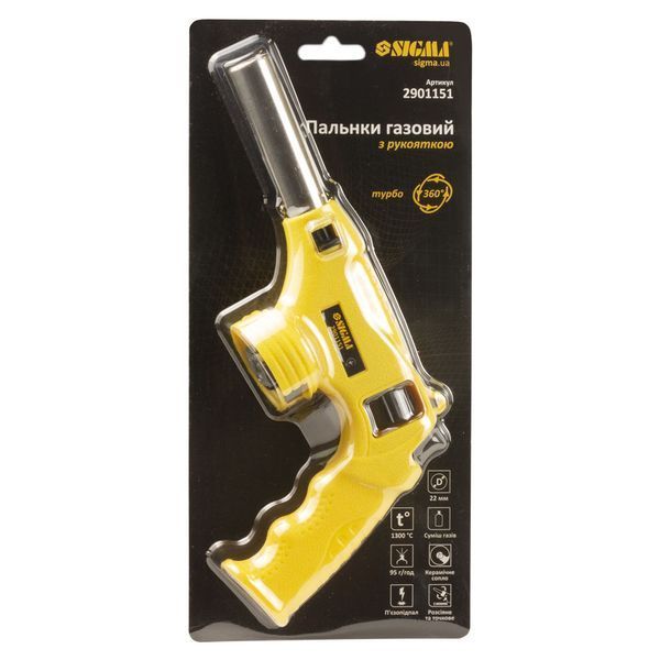 Пальник газовий турбо 360&deg; з керамічним соплом, п'єзопідпалом та рукояткою &Oslash;22мм 260мм SIGMA (2901151) 053223    фото