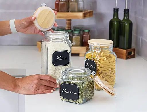 Ємність для сипучих продуктів з бамбуковою кришкою, дошкою для написів 800мл 7088-1 045030    фото